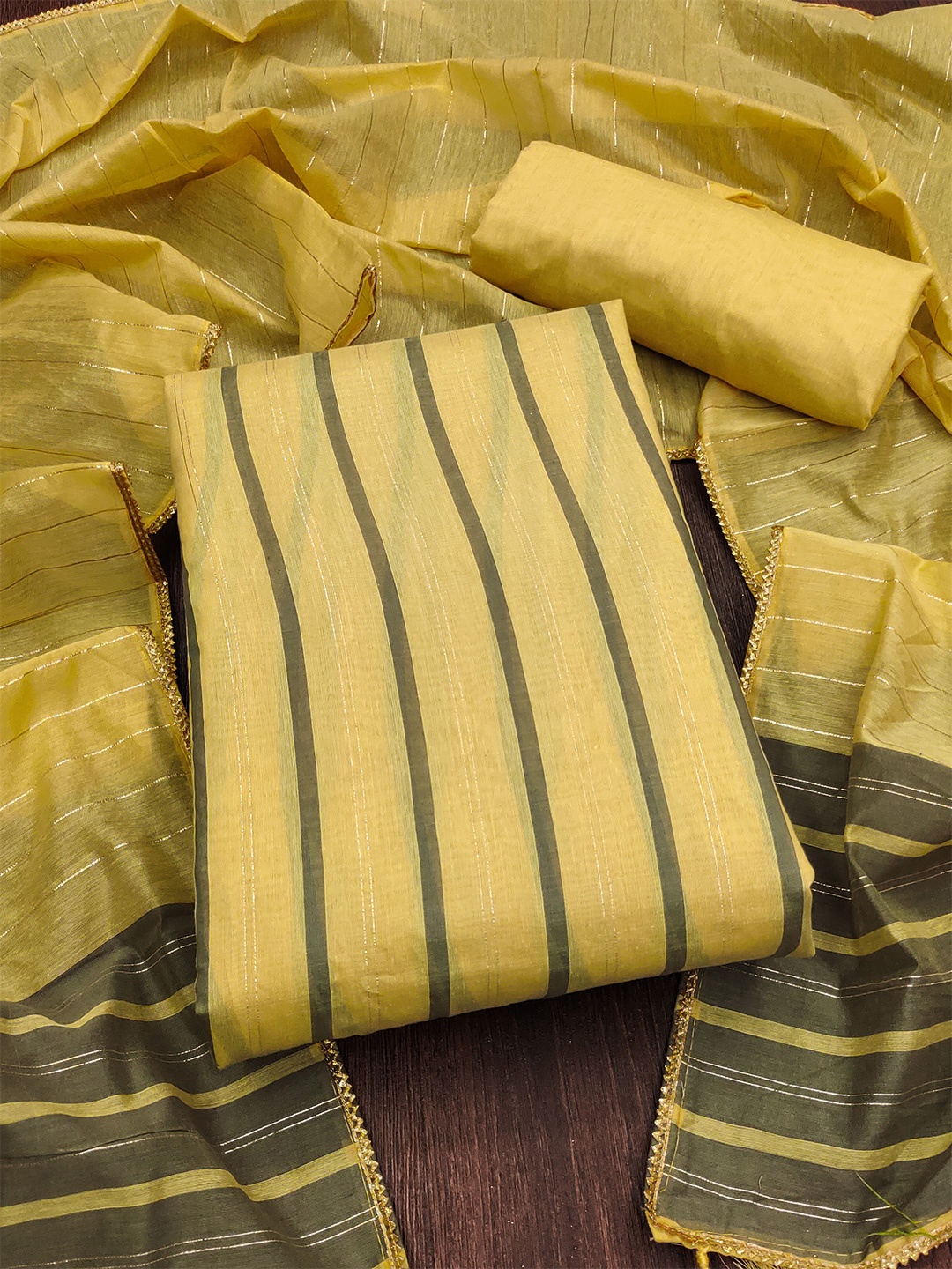 

KALINI Striped Dress Material With Dupatta, Yellow