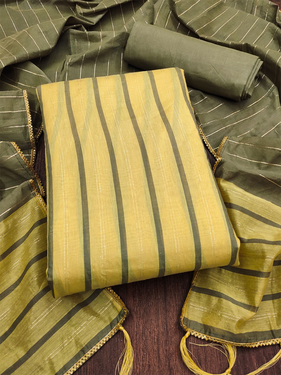

KALINI Striped Unstitched Dress Material, Yellow