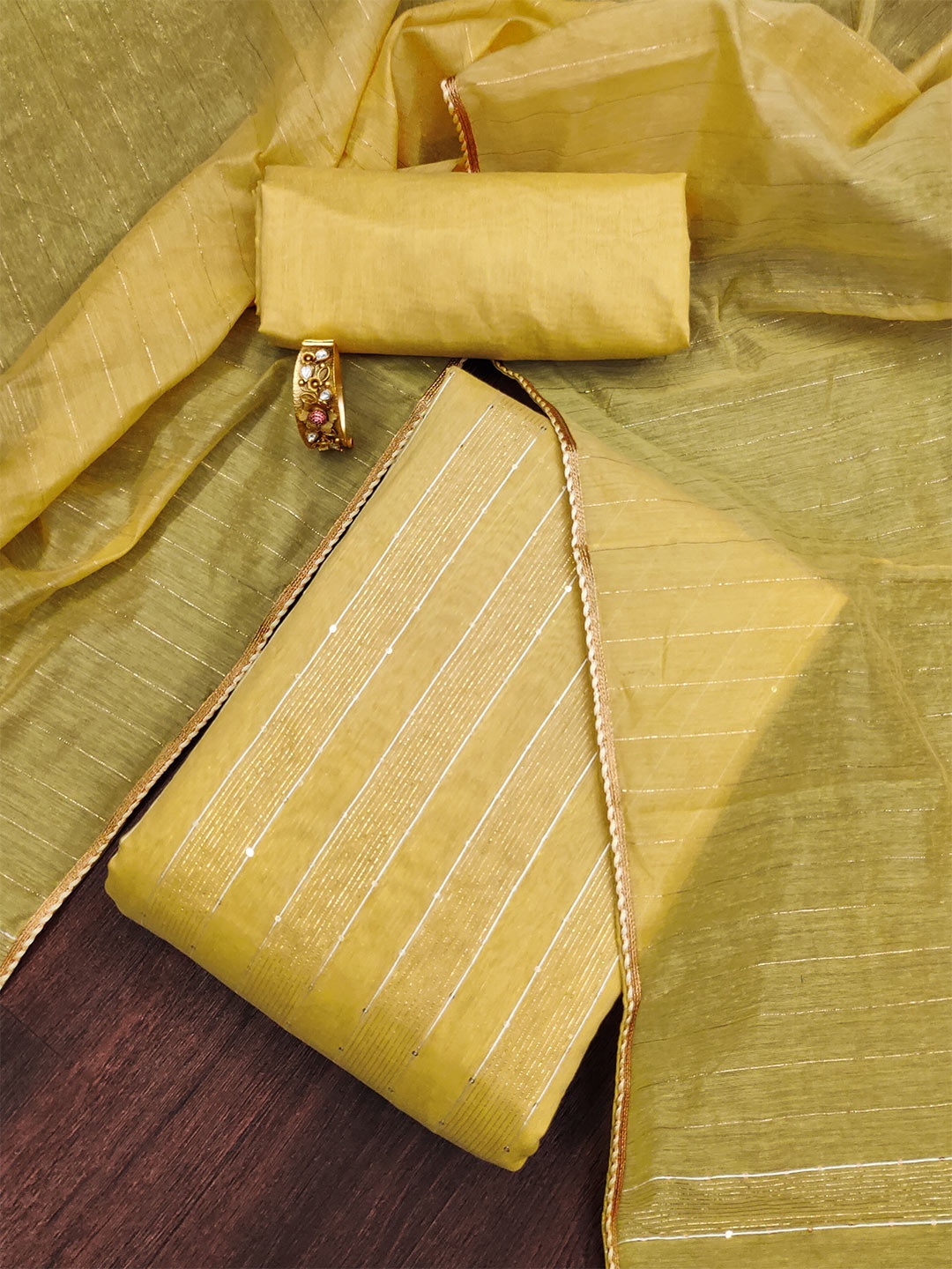 

KALINI Striped Dress Material With Dupatta, Yellow