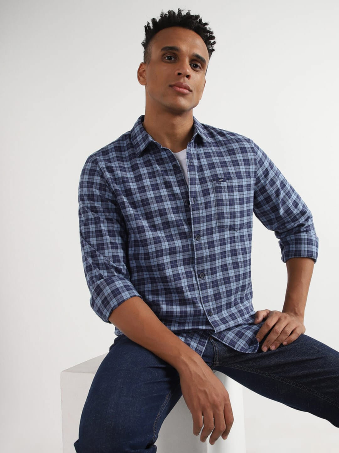 

Lee Slim Fit Tartan Opaque Checked Casual Organic Cotton Shirt, Blue