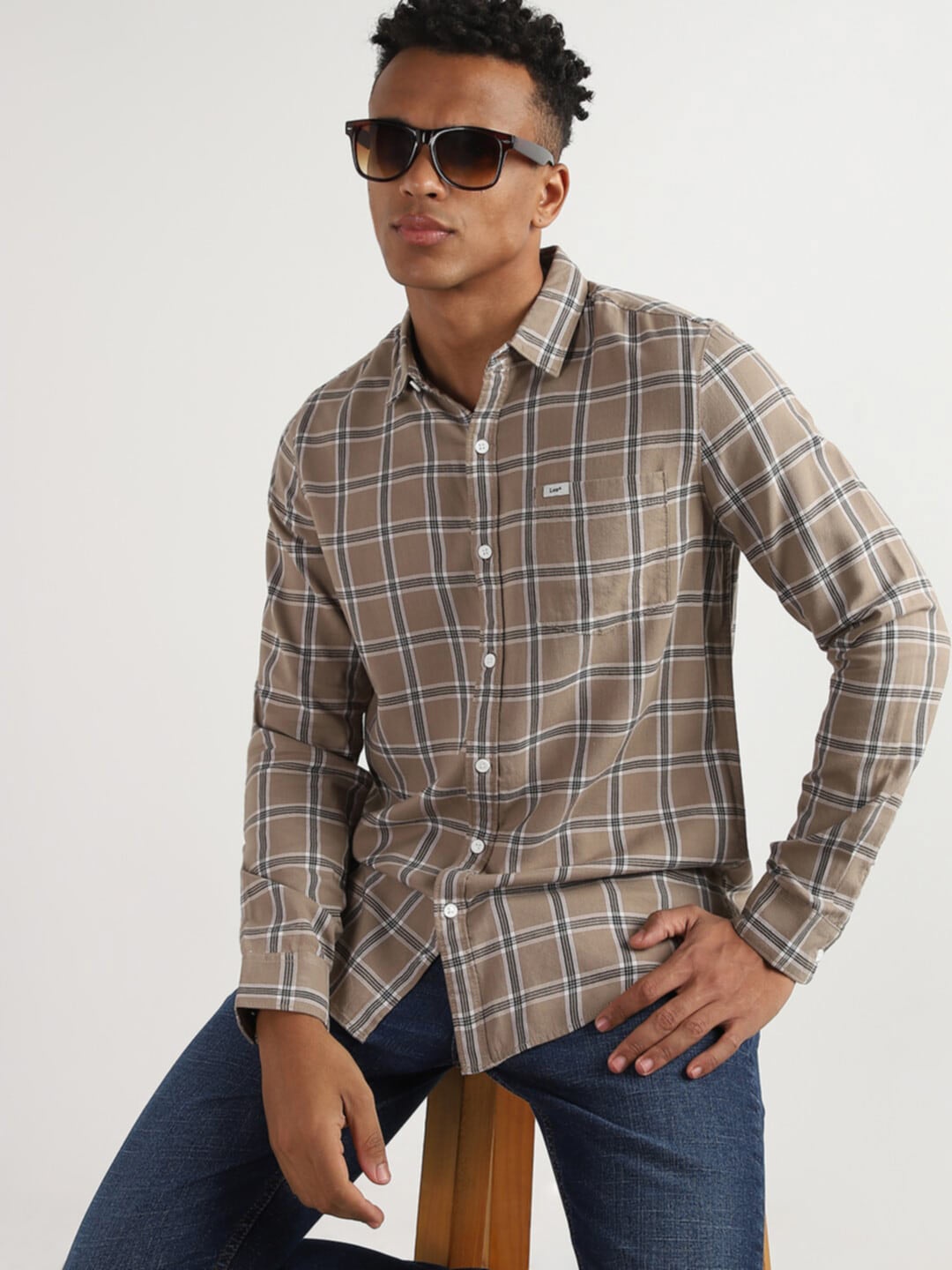 

Lee Slim Fit Tartan Checked Casual Cotton Shirt, Khaki
