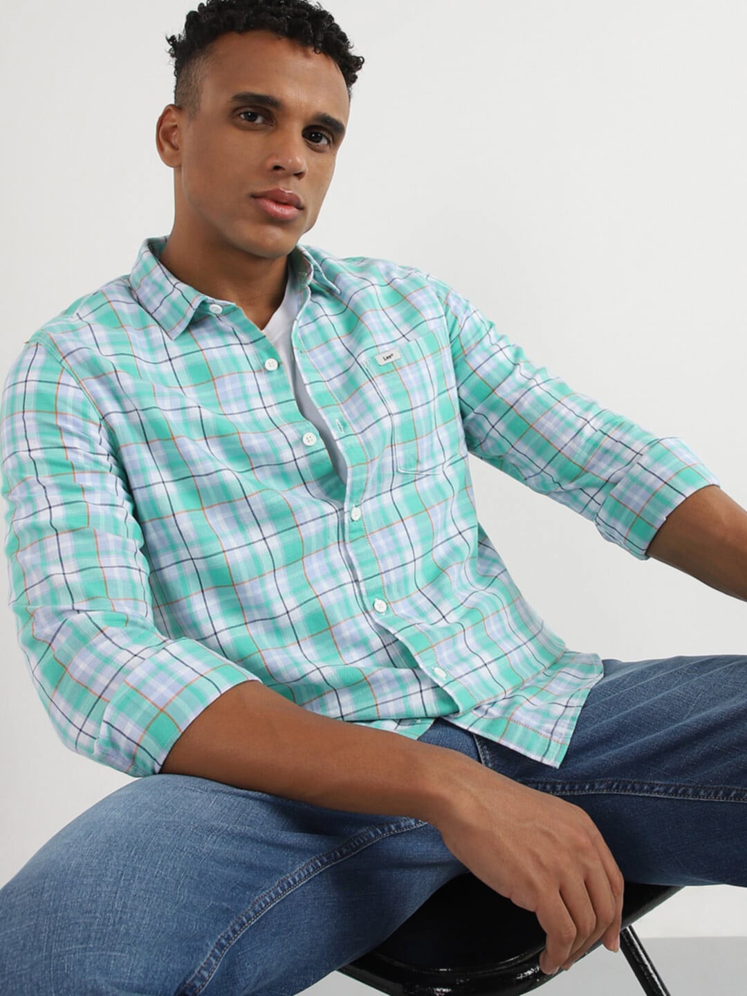 

Lee Slim Fit Tartan Checked Casual Organic Cotton Shirt, Green