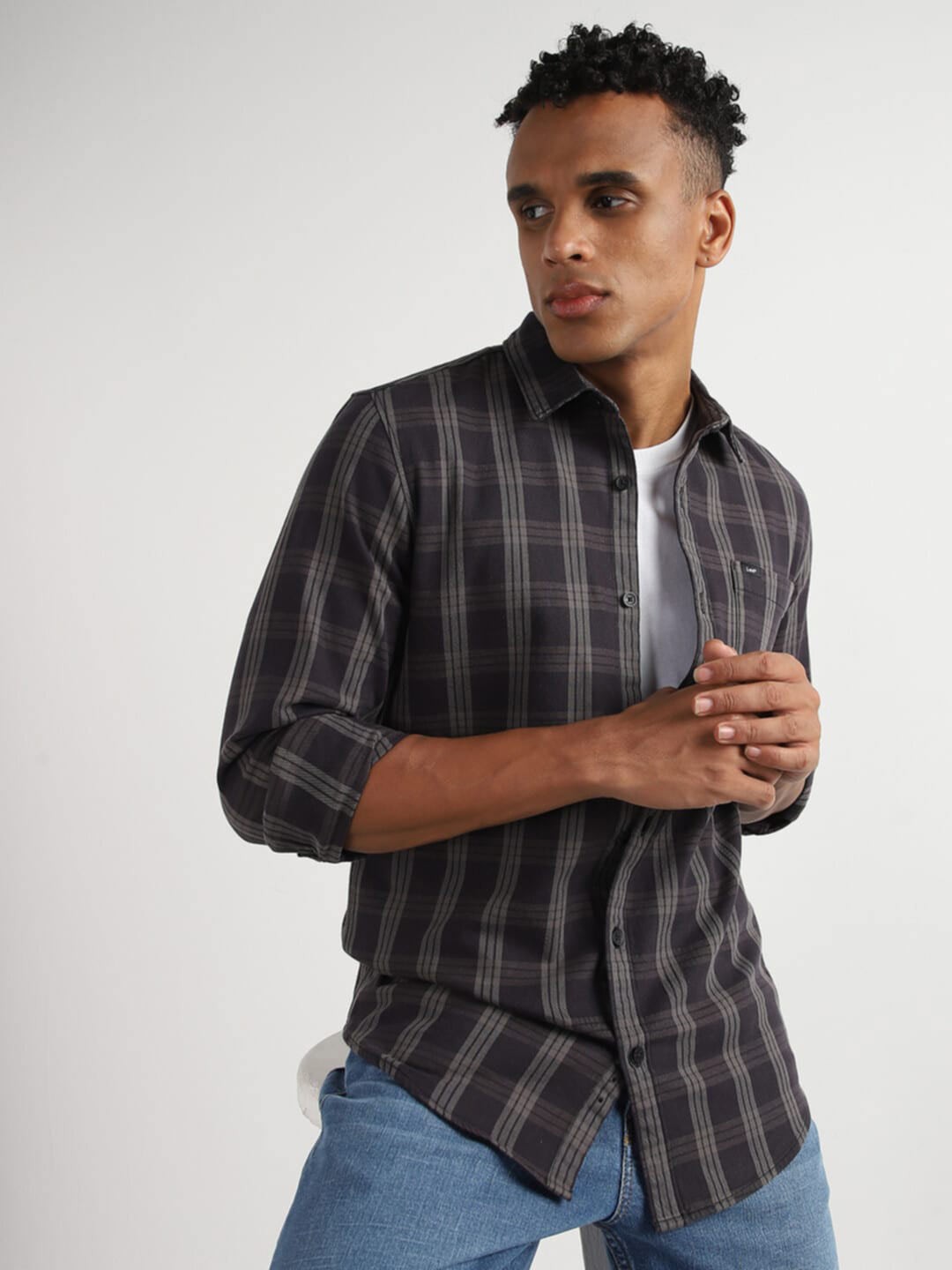 

Lee Slim Fit Tartan Checked Casual Cotton Shirt, Grey
