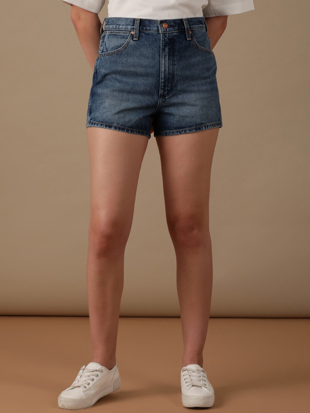 

Wrangler Women High-Rise Cotton Denim Shorts, Blue