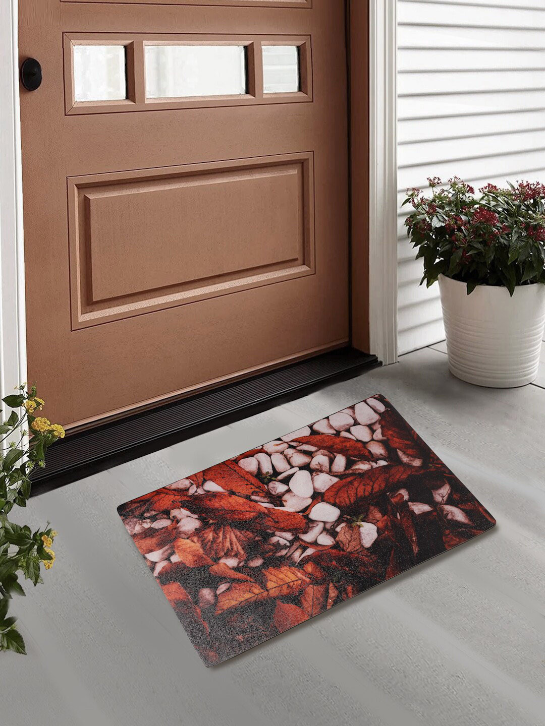 

FABINALIV Red & Black Abstract Printed Anti-Skid Door Mat