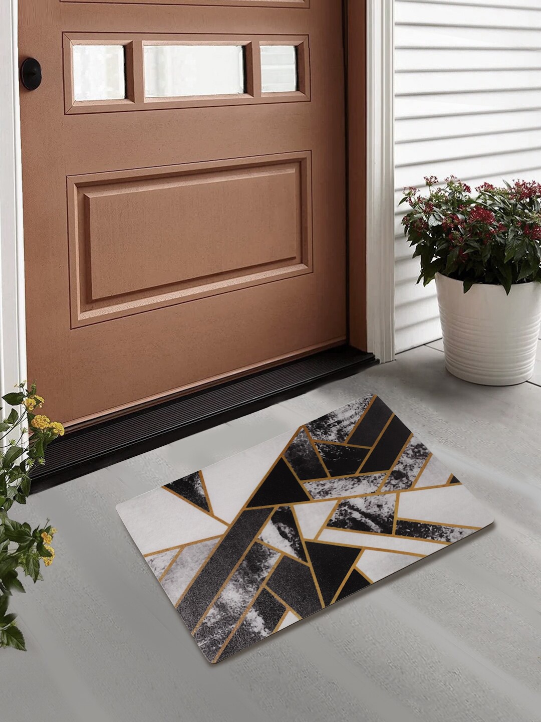 FABINALIV Brown Geometric Anti-Skid Rubber Door Mat