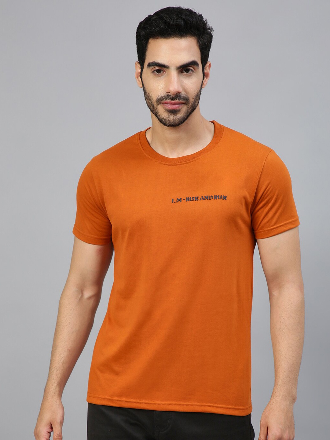

FTX Round Neck Casual Cotton Knitted T-shirt, Rust