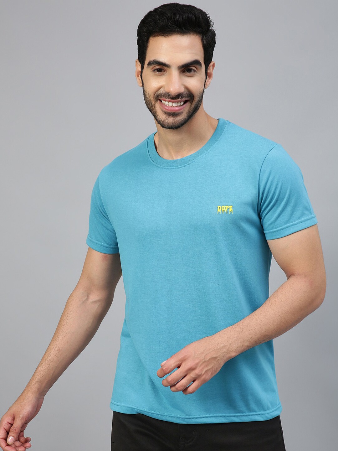 

FTX Round Neck Casual Cotton Knitted T-shirt, Turquoise blue