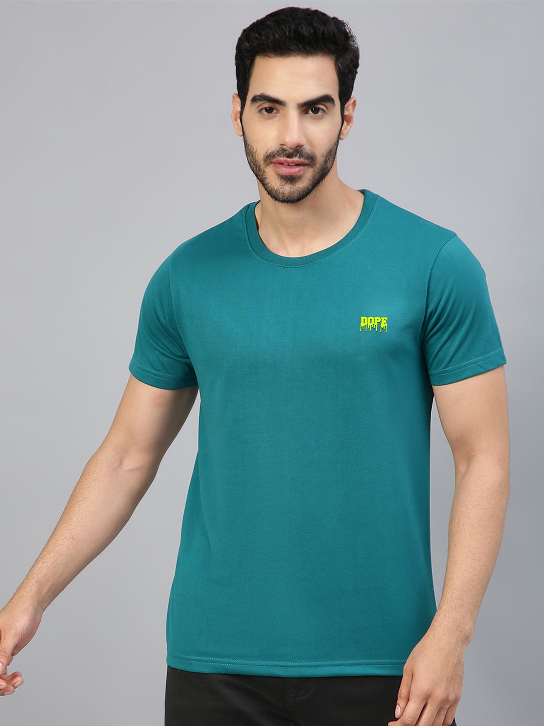 

FTX Round Neck Casual Cotton Knitted T-shirt, Green
