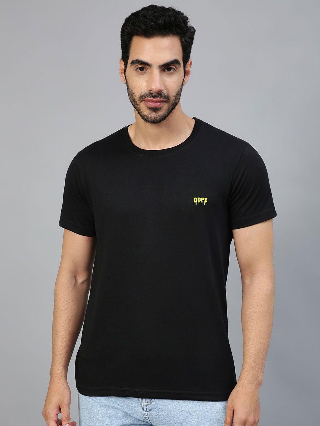 

FTX Round Neck Casual Cotton Knitted T-shirt, Black