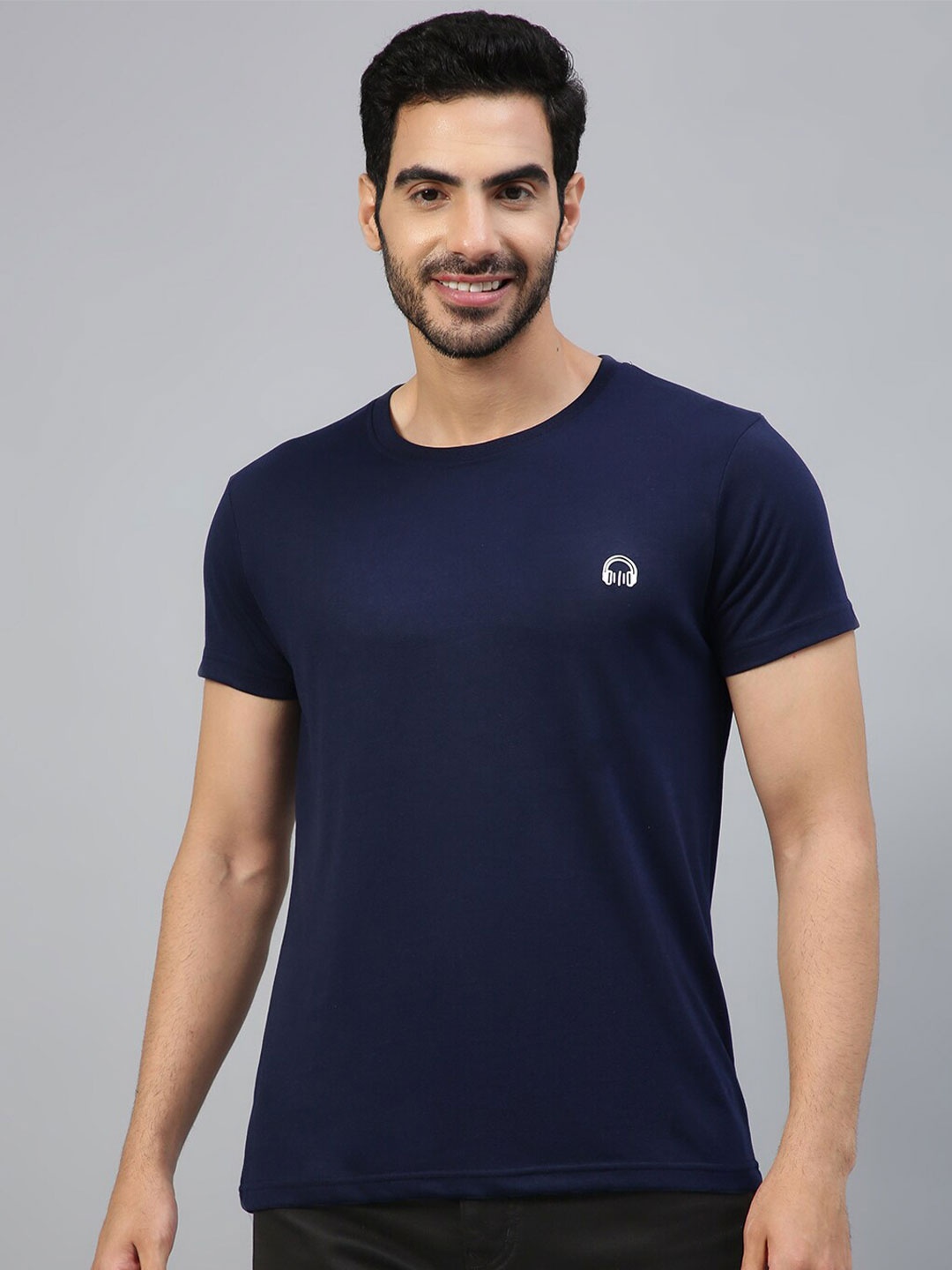 

FTX Round Neck Casual Cotton Knitted T-shirt, Navy blue