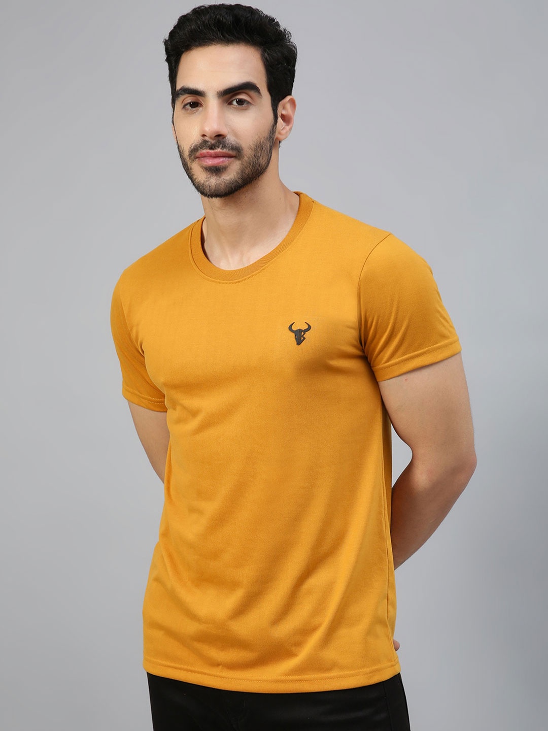 

FTX Round Neck Casual Cotton Knitted T-shirt, Mustard