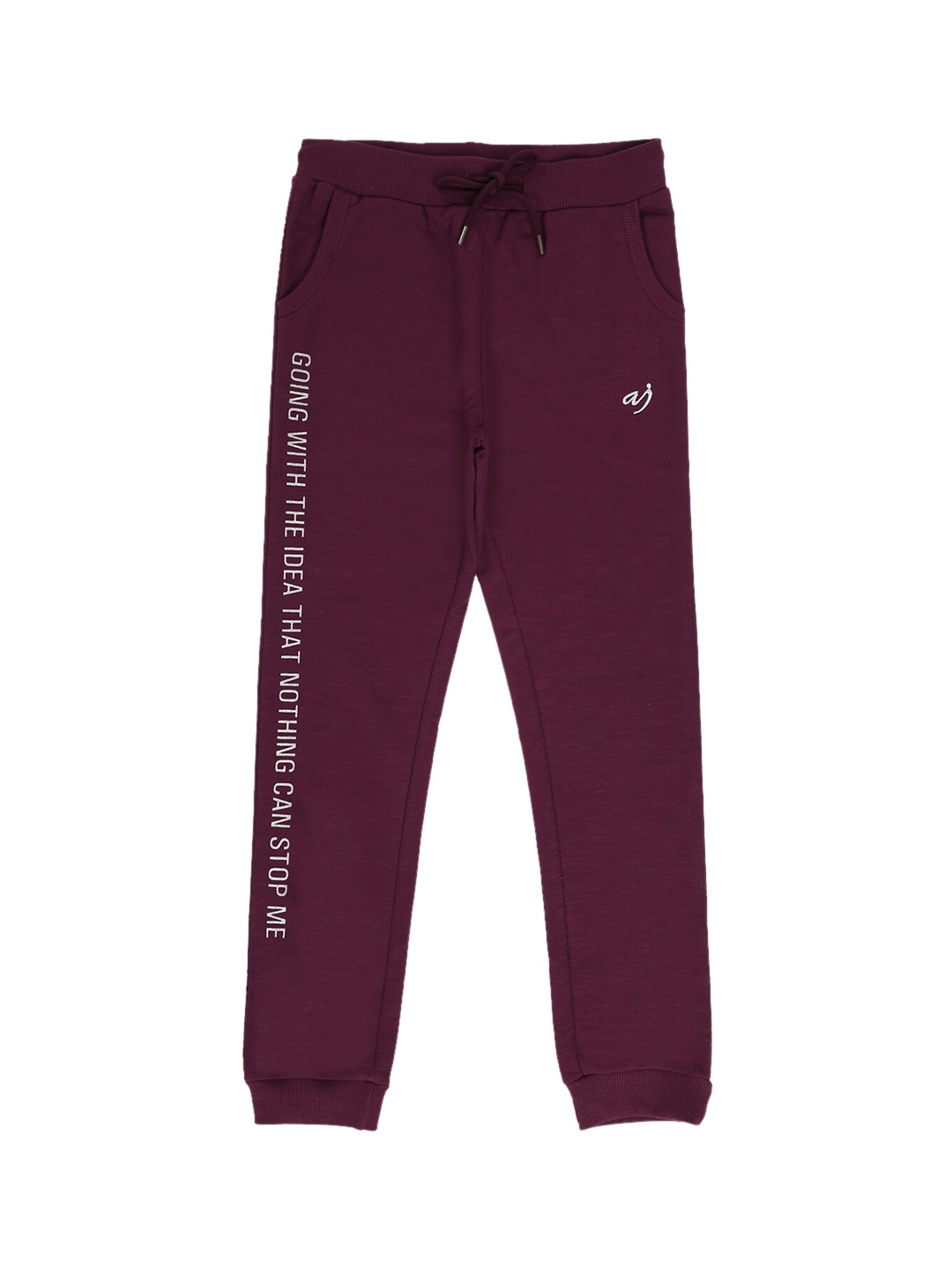 

Alan Jones Girls Typography Printed Mid Rise Cotton Joggers, Burgundy
