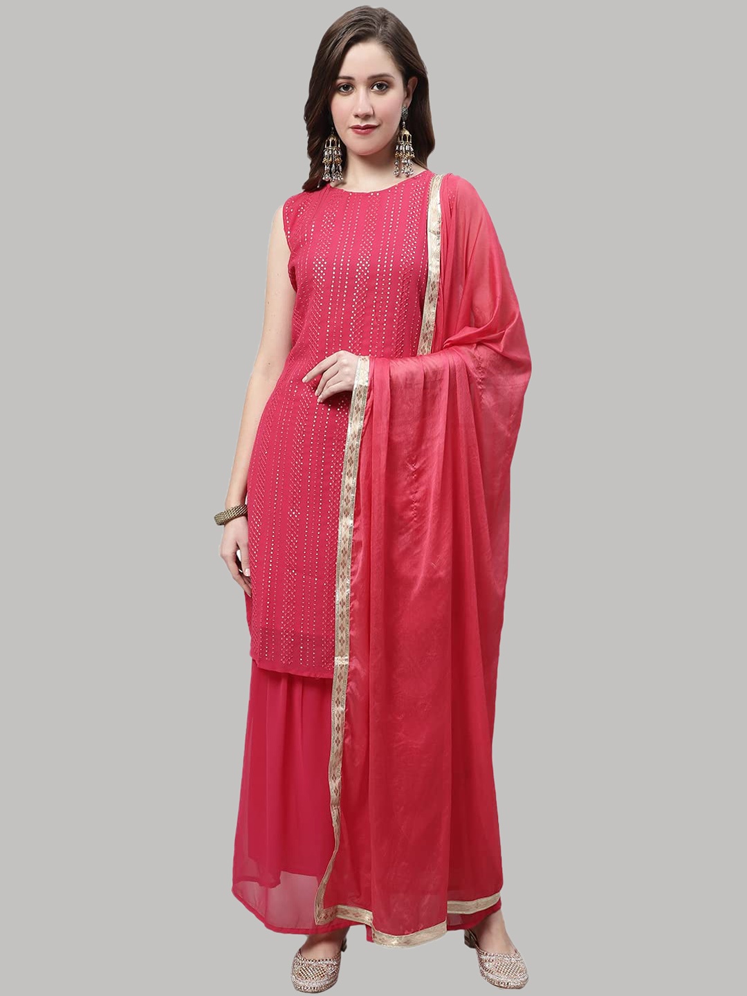 

KALINI Sequin Embroidered Straight Kurta With Sharara & Dupatta, Fuchsia