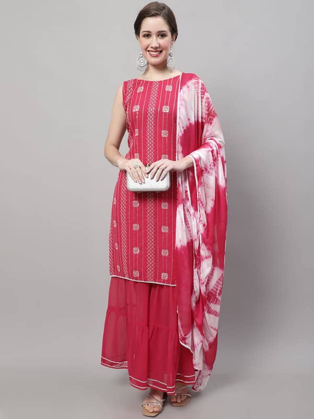 

KALINI Women Embroidered Regular Kurta With Sharara & Dupatta, Pink