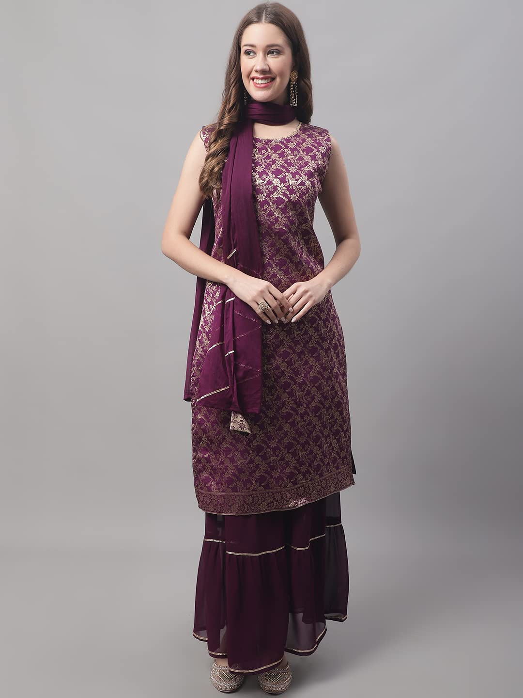 

KALINI Ethnic Motifs Regular Kurta With Sharara & Dupatta, Purple