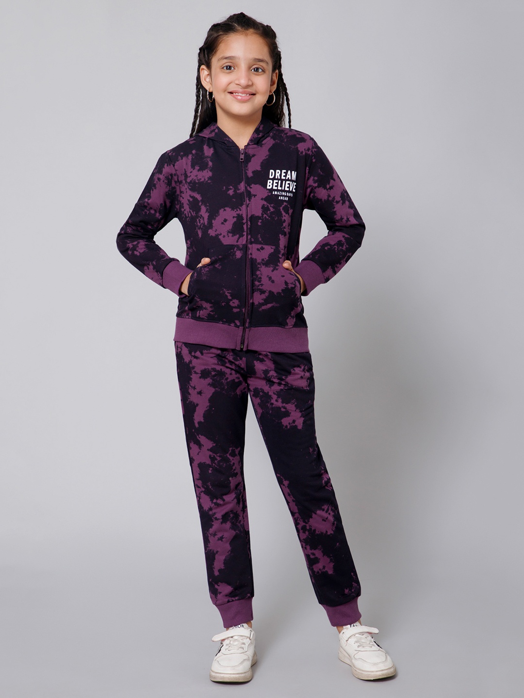 

Alan Jones Girls Abstract Printed Hooded Tracksuit, Purple