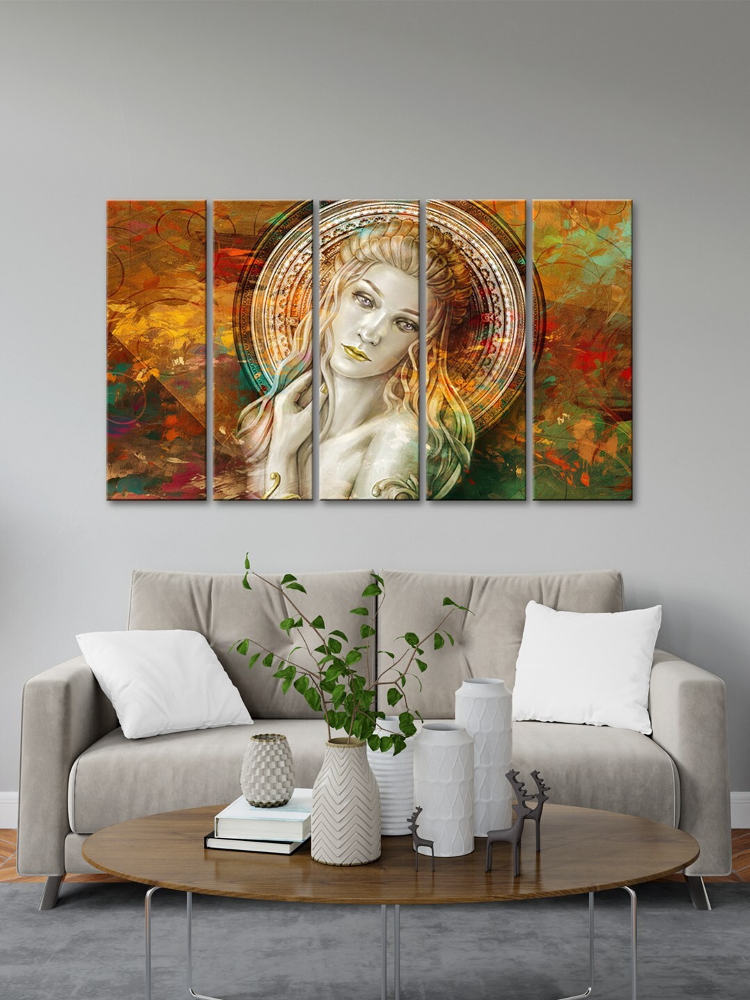

999Store Brown & Cream 5 Pieces Women Face Art Modern Art Panels Wall Painting