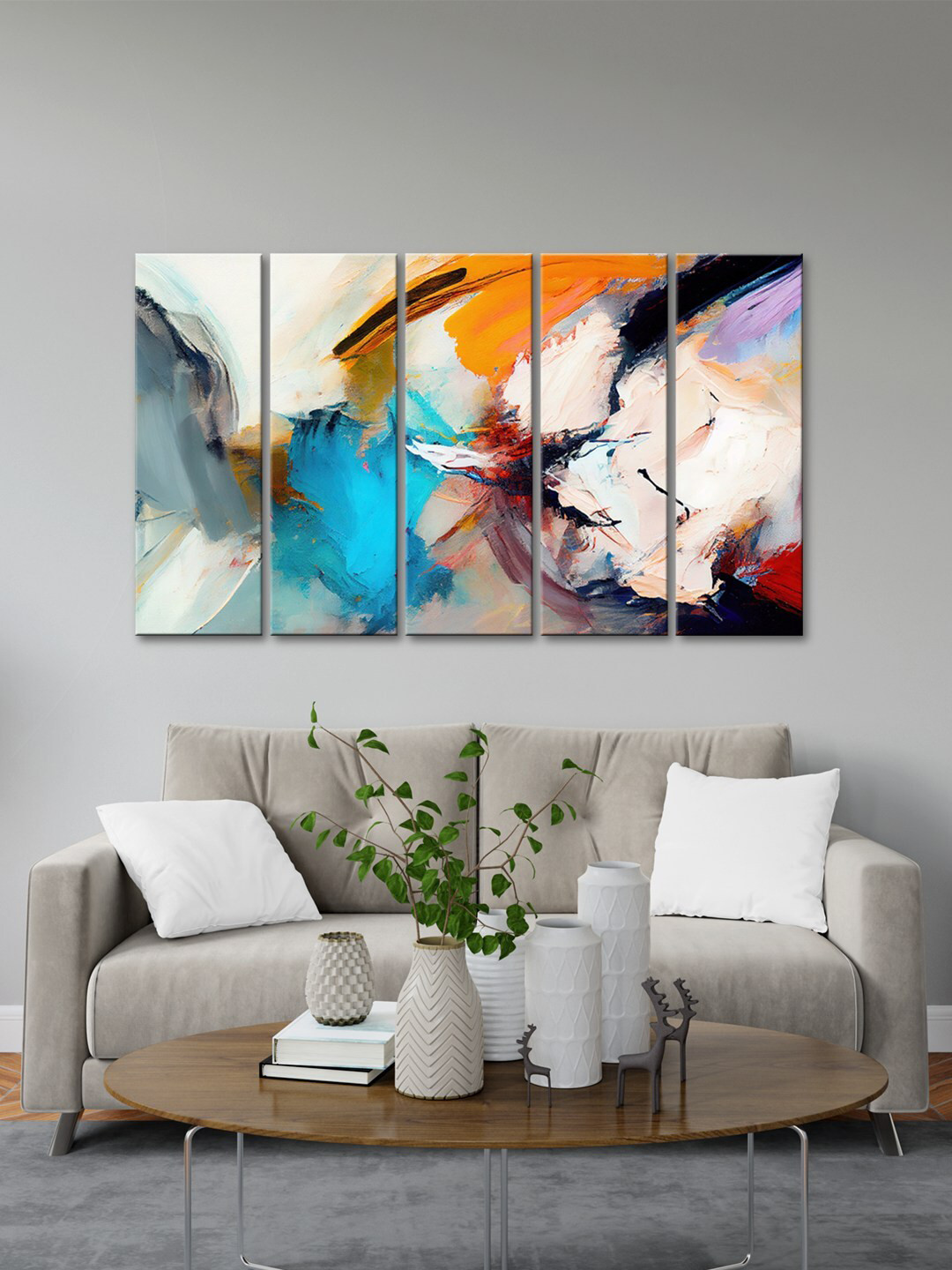 

999Store White 5 Pieces Abstract Modern Painting Art Panels