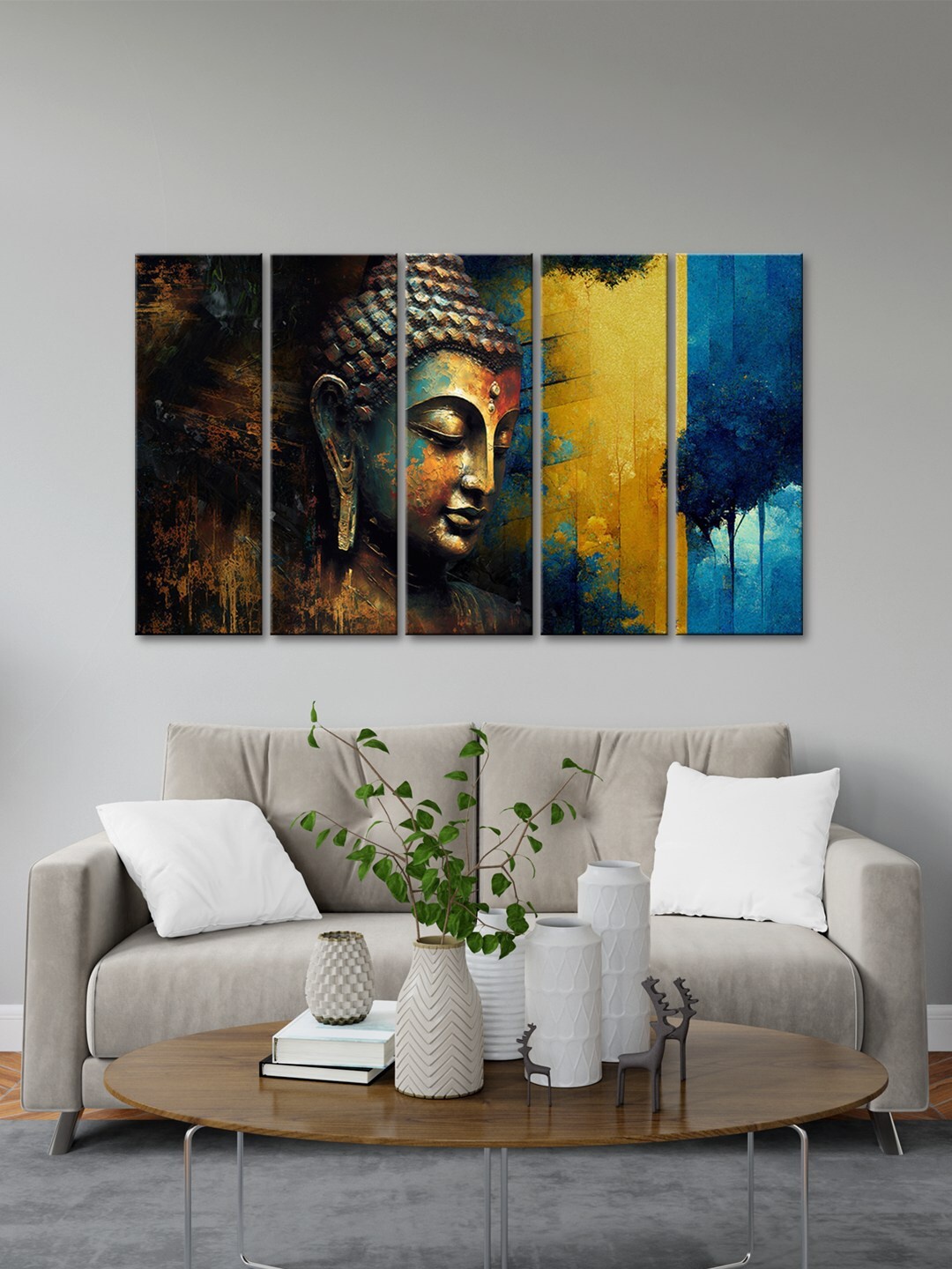 

999Store Black 5 Pieces Buddha Printed Canvas Paintings Wall Art