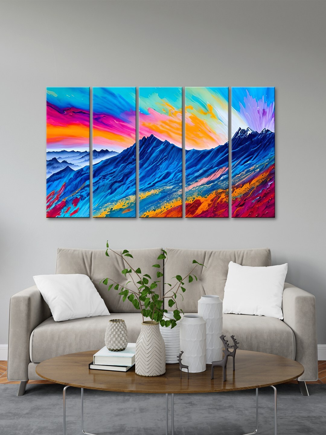 

999Store Blue 5 Pieces Colorful Mountain With Abstract Effect Wall Art
