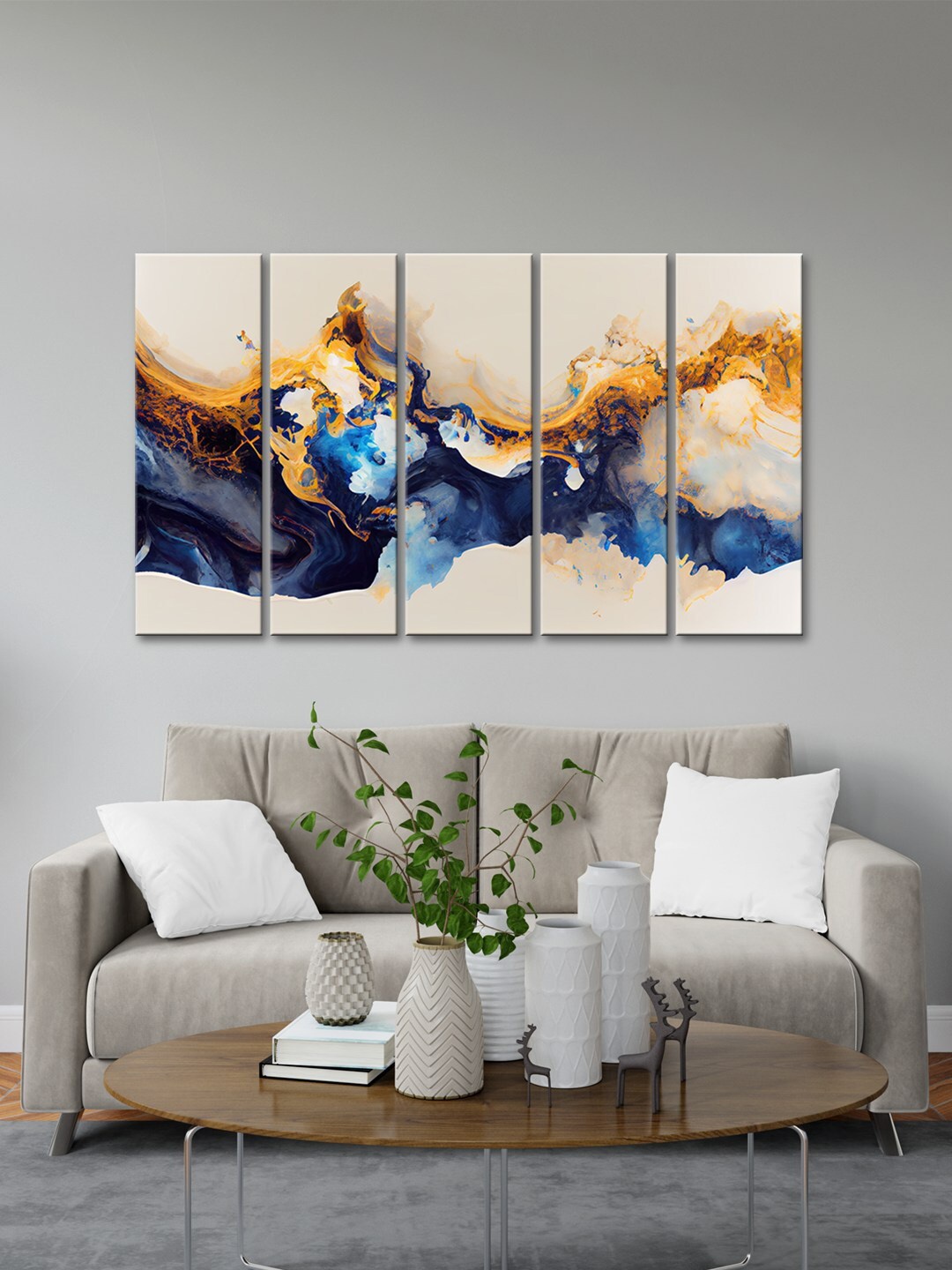 

999Store Blue & Orange 5 Pieces Abstract Wall Art