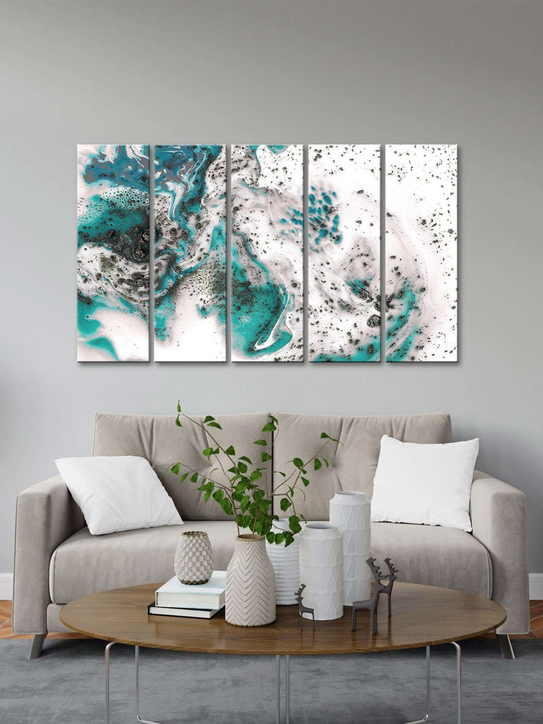 

999Store White 5 Pieces Abstract Printed Frame Painting Art Panels