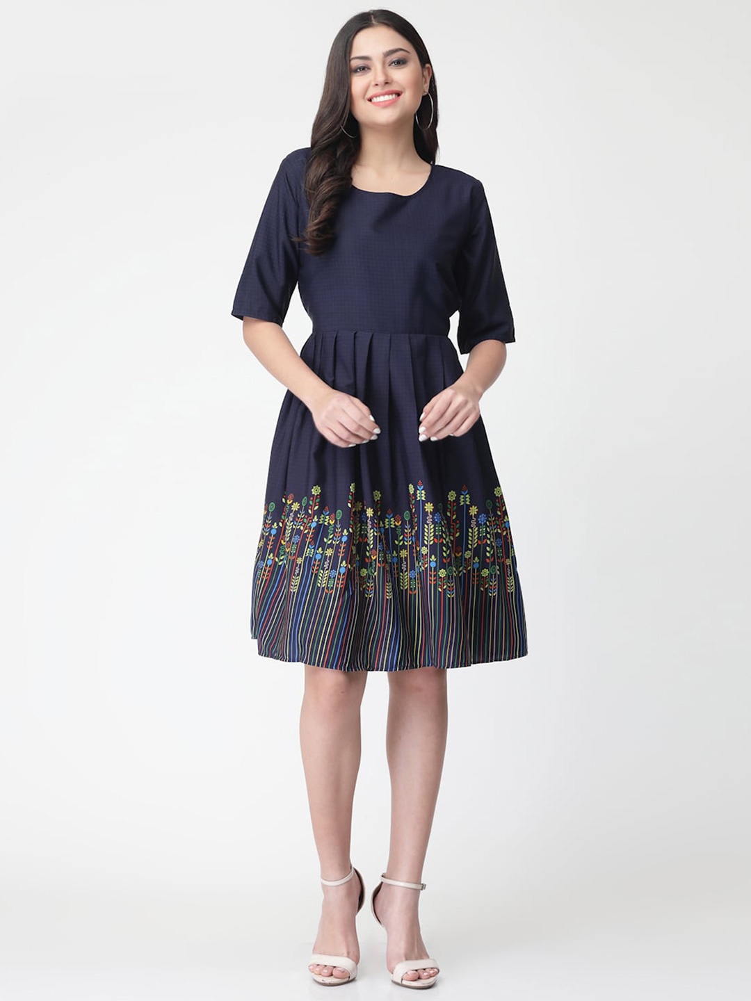 

MISS AYSE Floral Printed Fit & Flare Dress, Navy blue