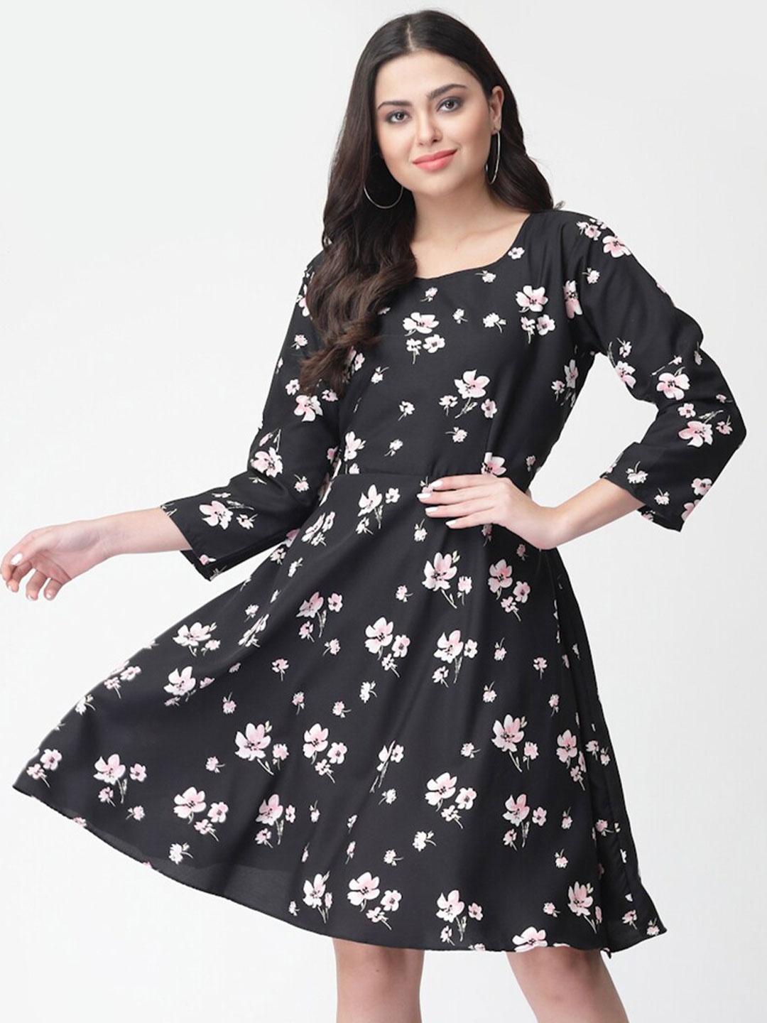 

MISS AYSE Floral Printed Fit & Flare Dress, Black