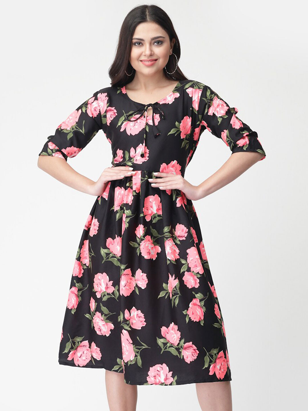 

MISS AYSE Floral Printed Fit & Flare Dress, Black
