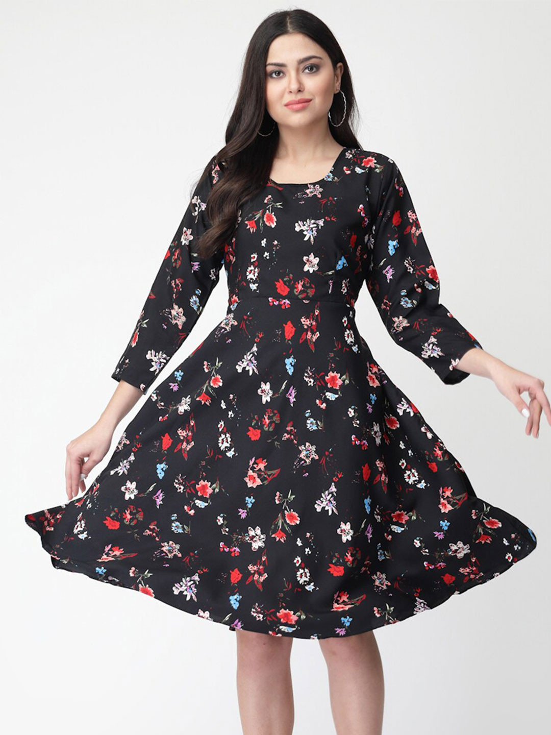 

MISS AYSE Floral Printed Fit & Flare Dress, Black