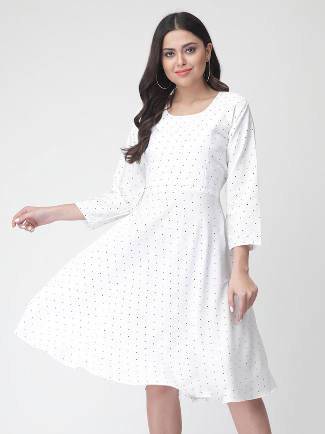 

MISS AYSE Polka Dot Printed Fit & Flare Dress, White
