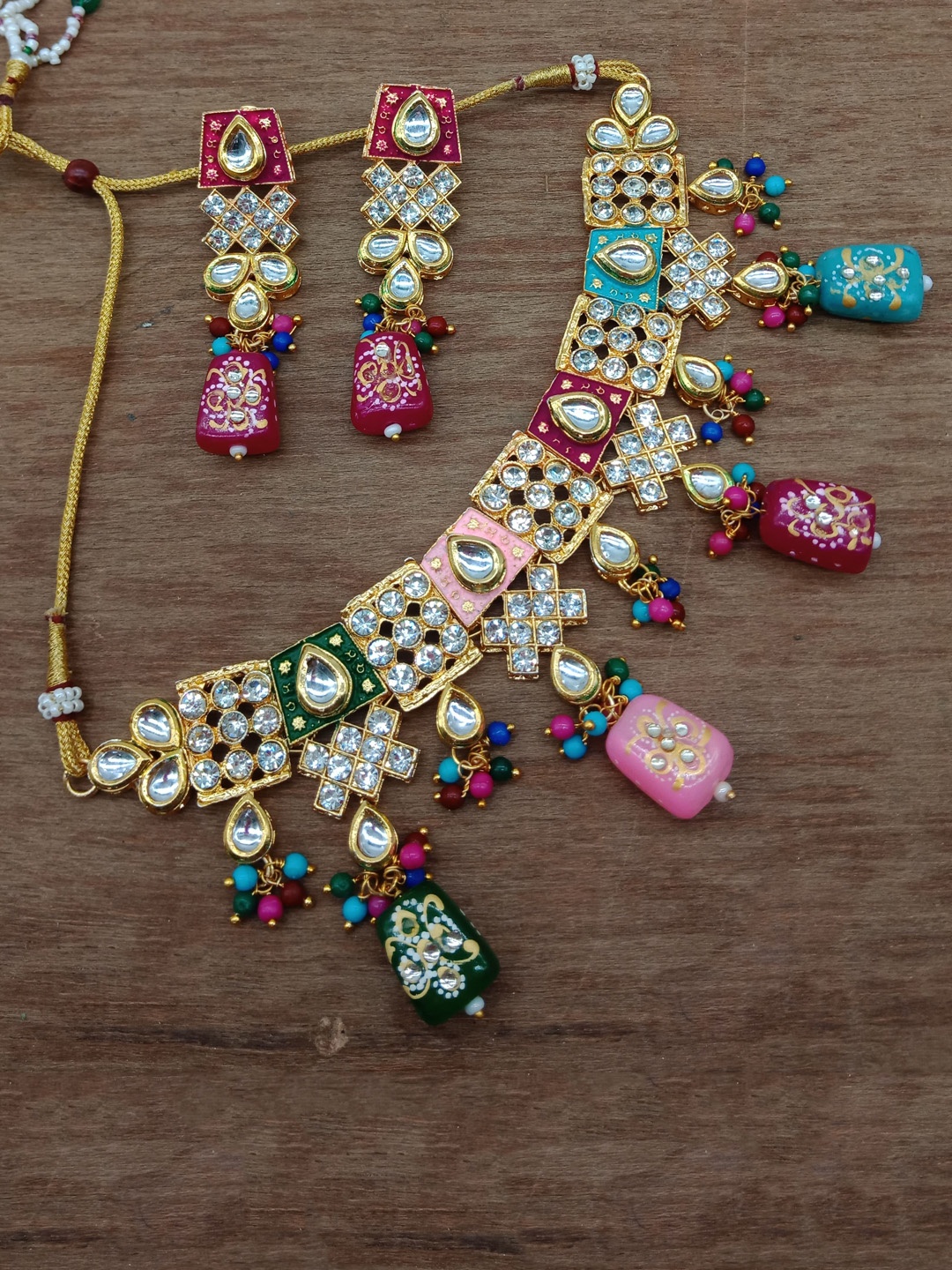 

AASHISH IMITATION Gold-Plated Polki Kundan Jaipuri Drop Necklace Set