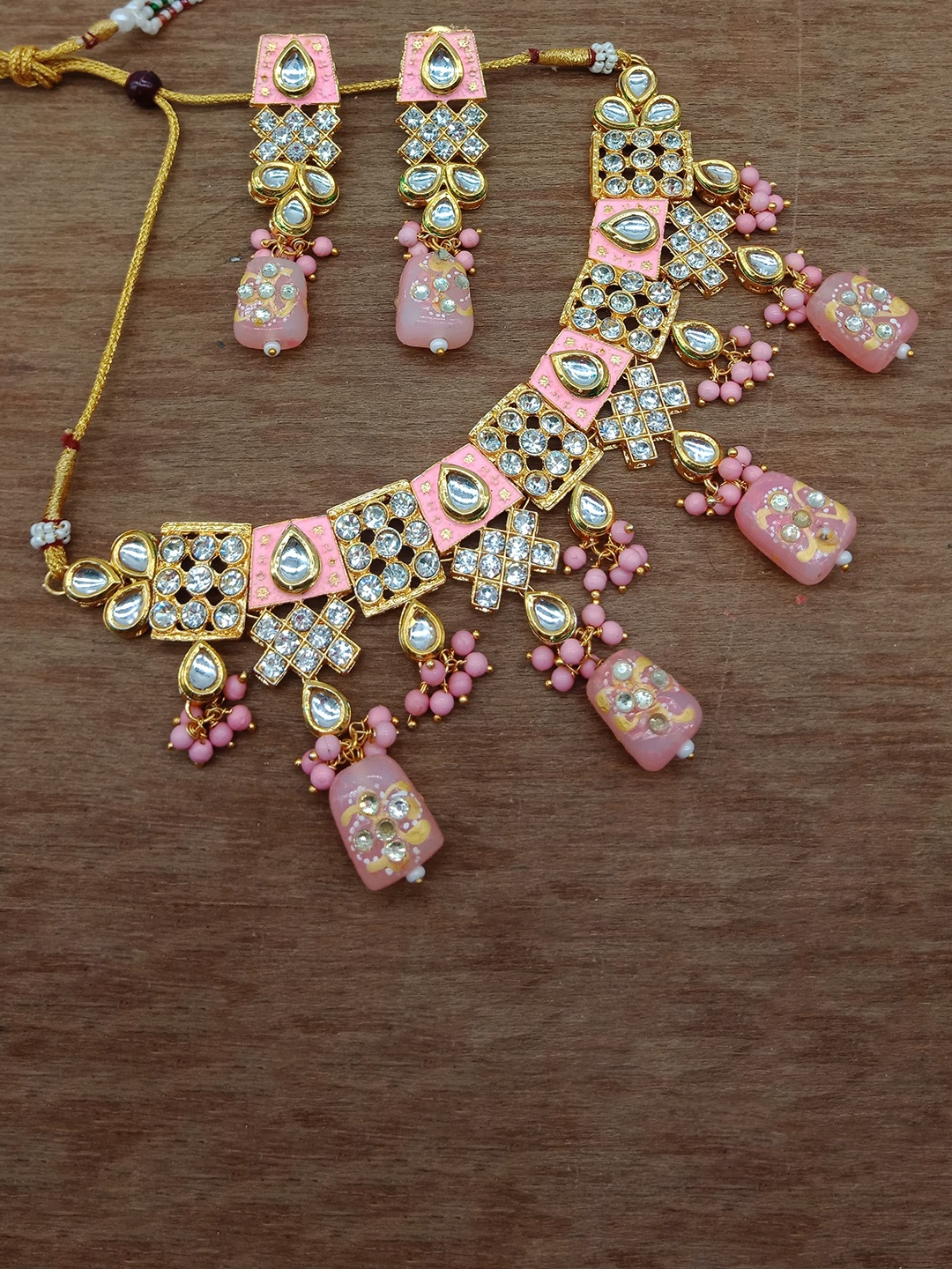 

AASHISH IMITATION Gold-Plated Polki Kundan Jaipuri Drop Necklace Set, Pink