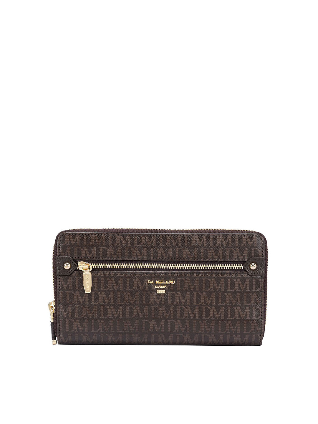 

Da Milano Women Textured Leather Zip Around Wallet, Brown