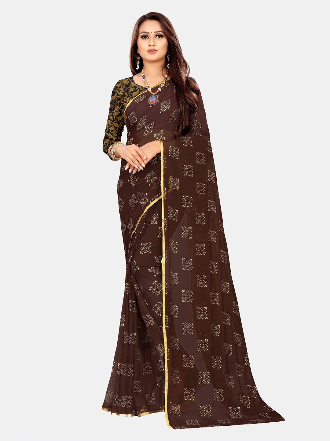 

Rhey Pure Chiffon Saree, Brown