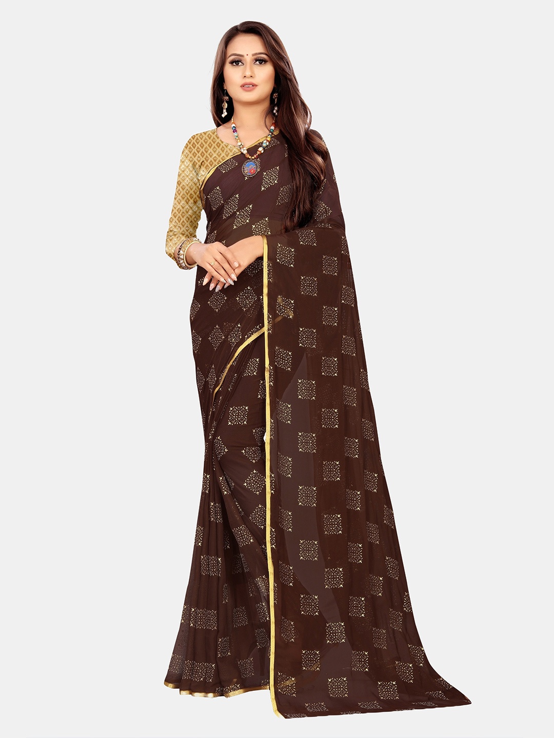 

Rhey Pure Chiffon Saree, Brown
