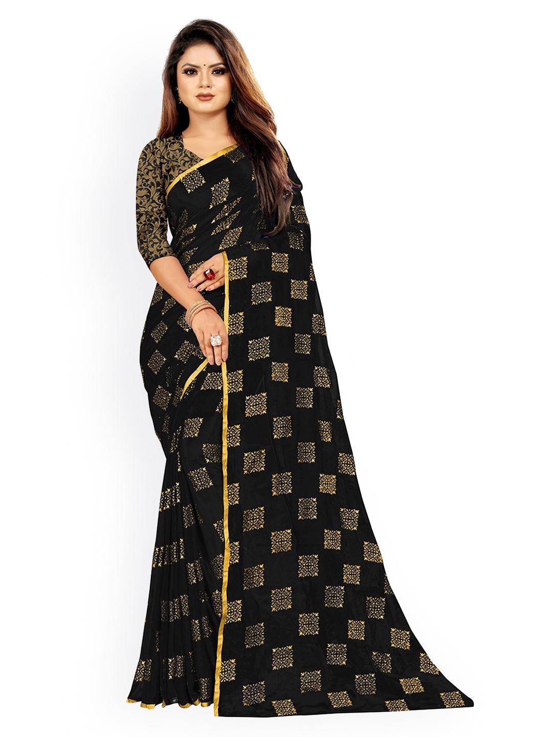 

Rhey Ethnic Motif Printed Saree, Black