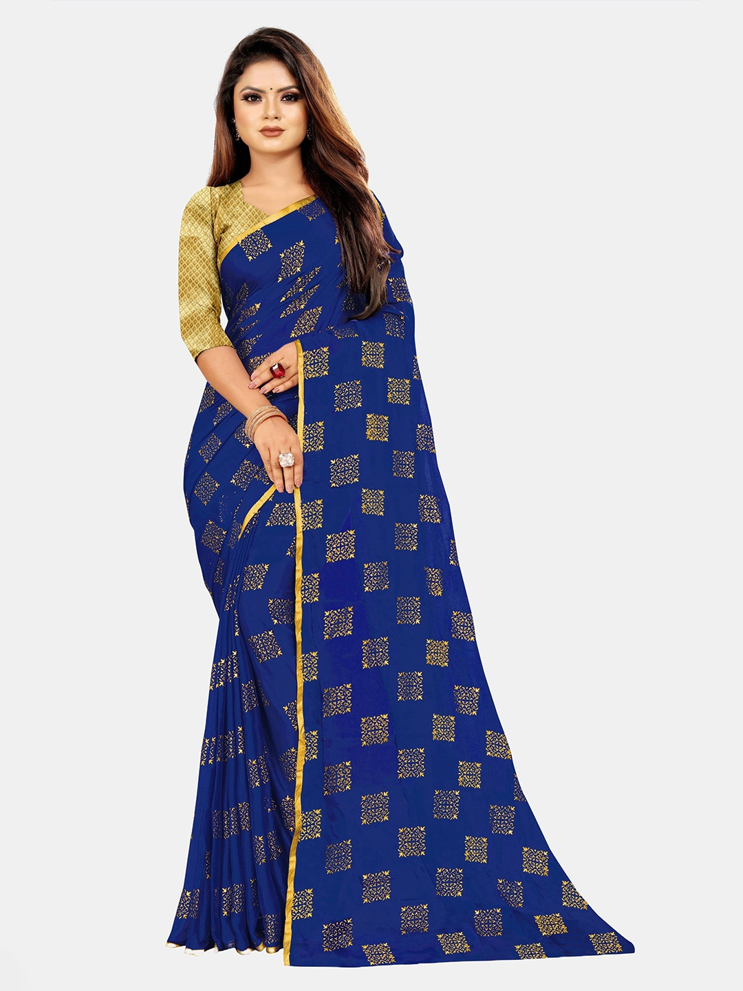 

Rhey Pure Chiffon Saree, Navy blue