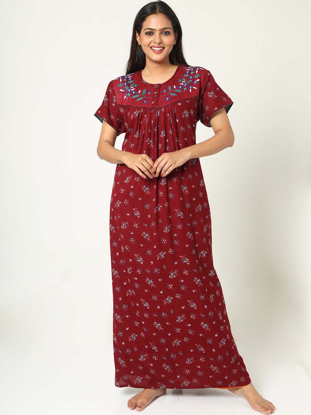 

9shines Label Floral Printed Maxi Nightdress, Red