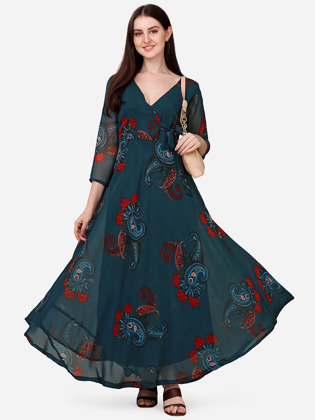 

Fashion2wear Floral Printed Georgette Maxi Dress, Tan