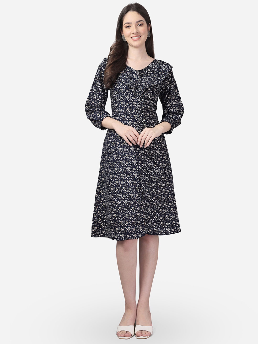 

Fashion2wear Floral Printed A-Line Cotton Dress, Navy blue