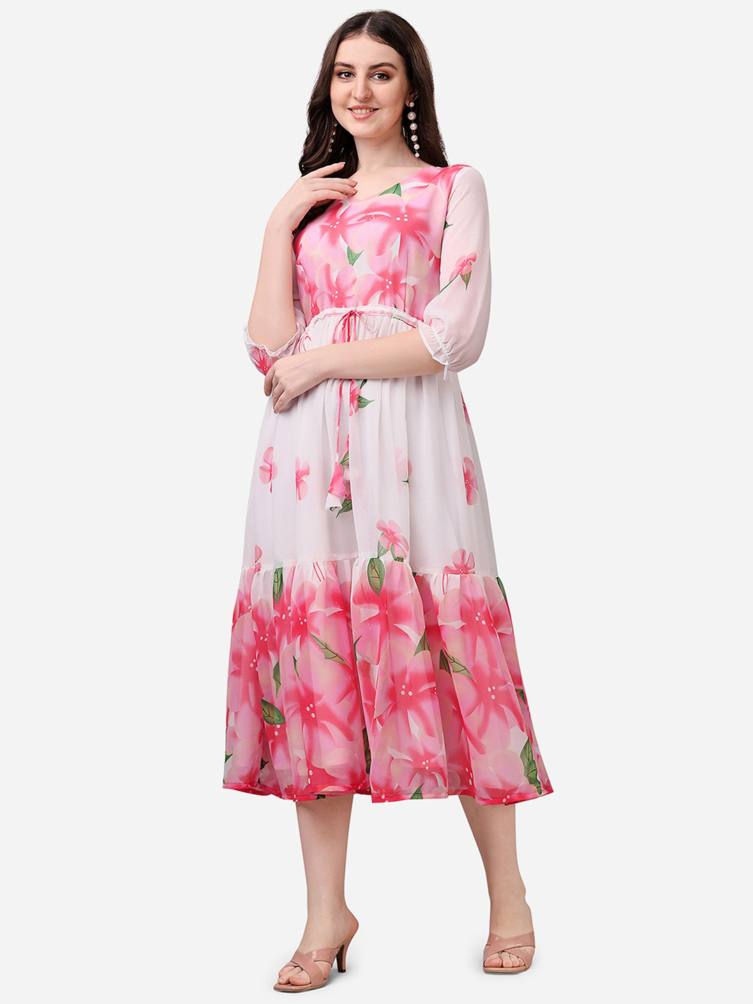 

Fashion2wear Floral Printed Fit & Flare Midi Dress, White