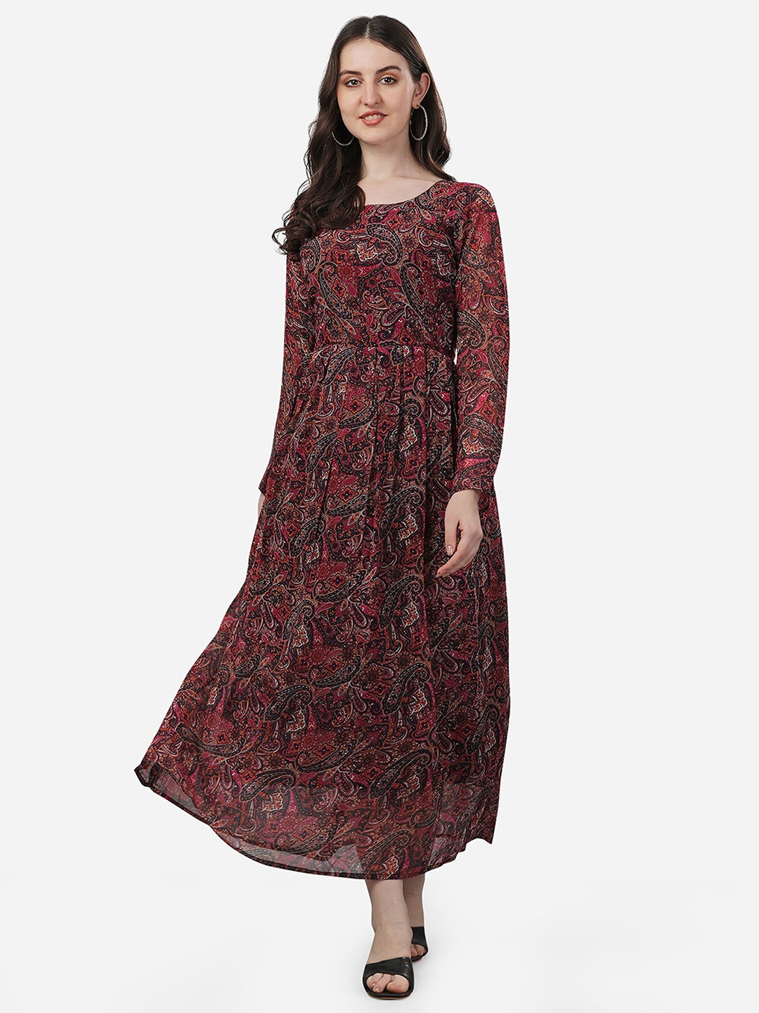 

Fashion2wear Floral Printed Georgette Fit & Flare Maxi Dress, Maroon