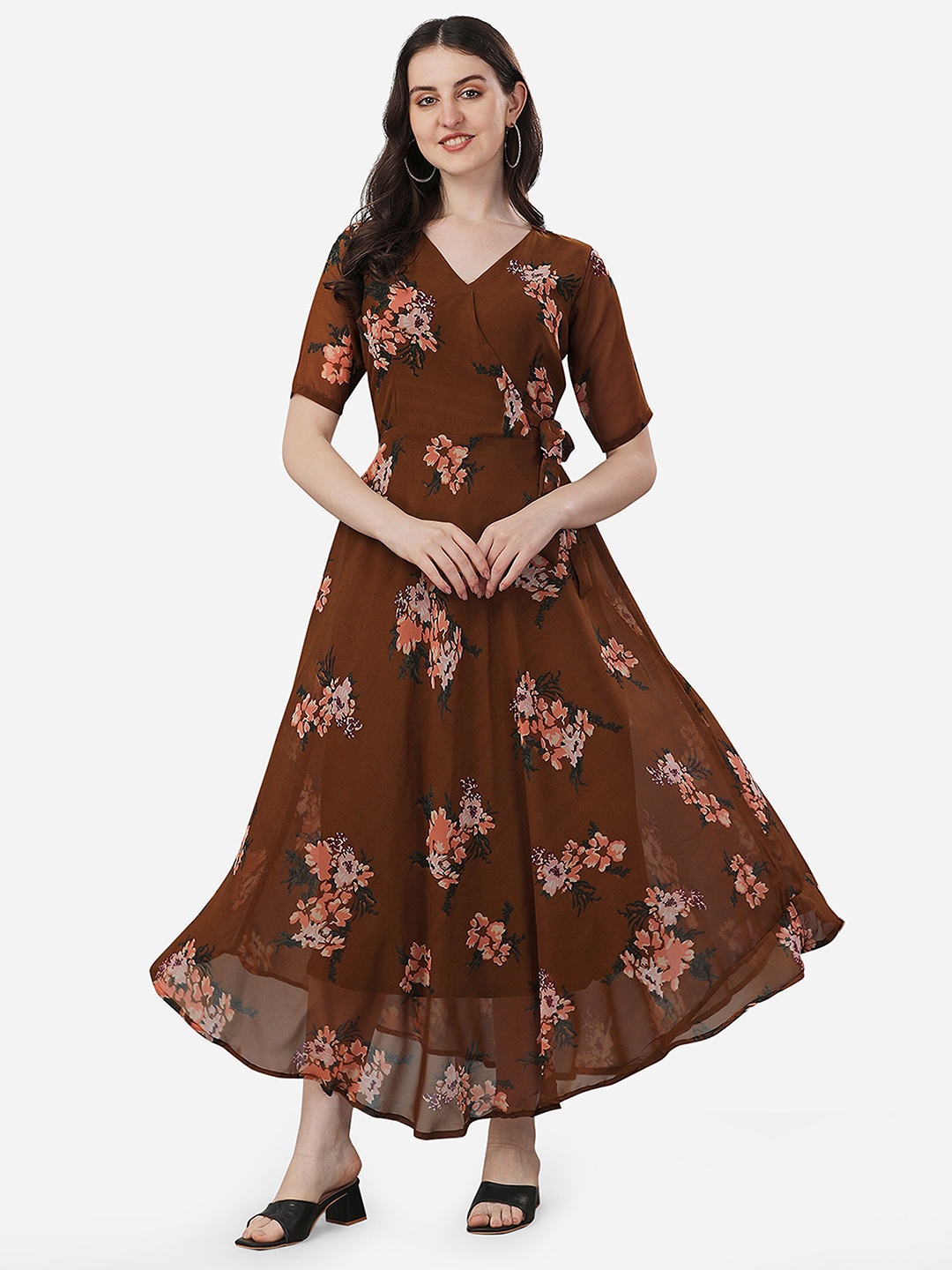 

Fashion2wear Floral Printed V-Neck Georgette Fit & Flare Maxi Dress, Red