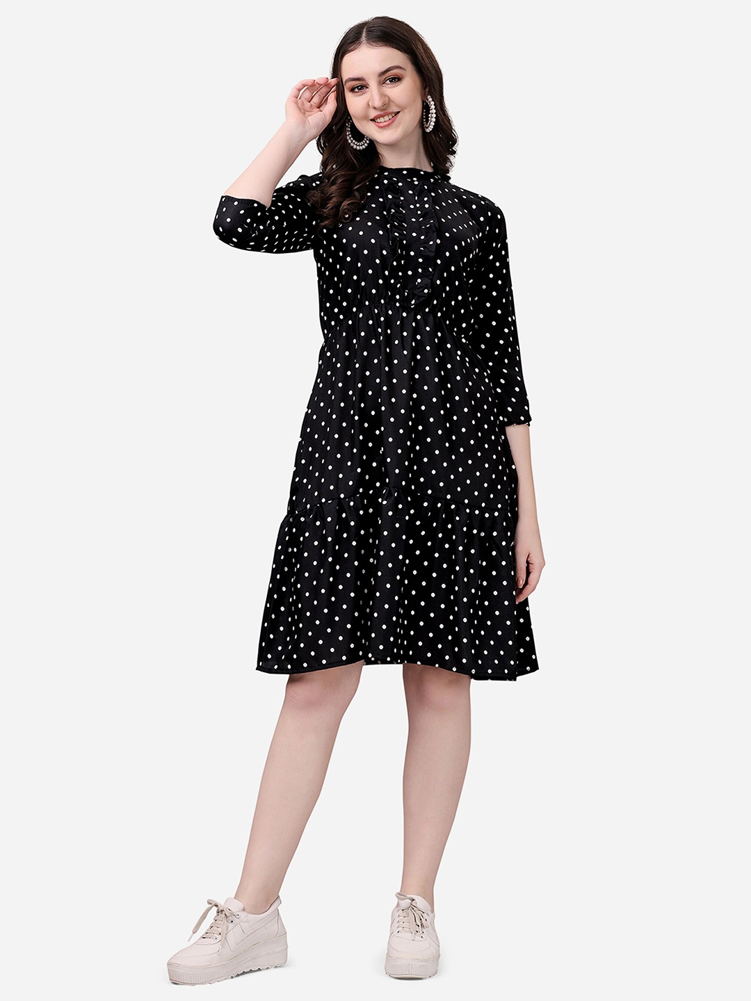 

Fashion2wear Polka Dot Printed Georgette Fit & Flare Dress, Black