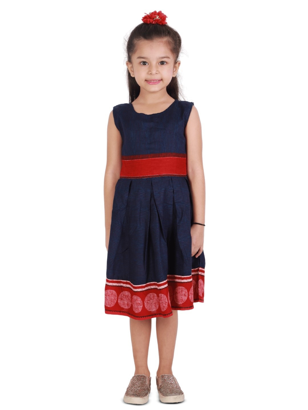 

BAESD Girls Pure Cotton Print Sleeveless Fit & Flare Dress, Red