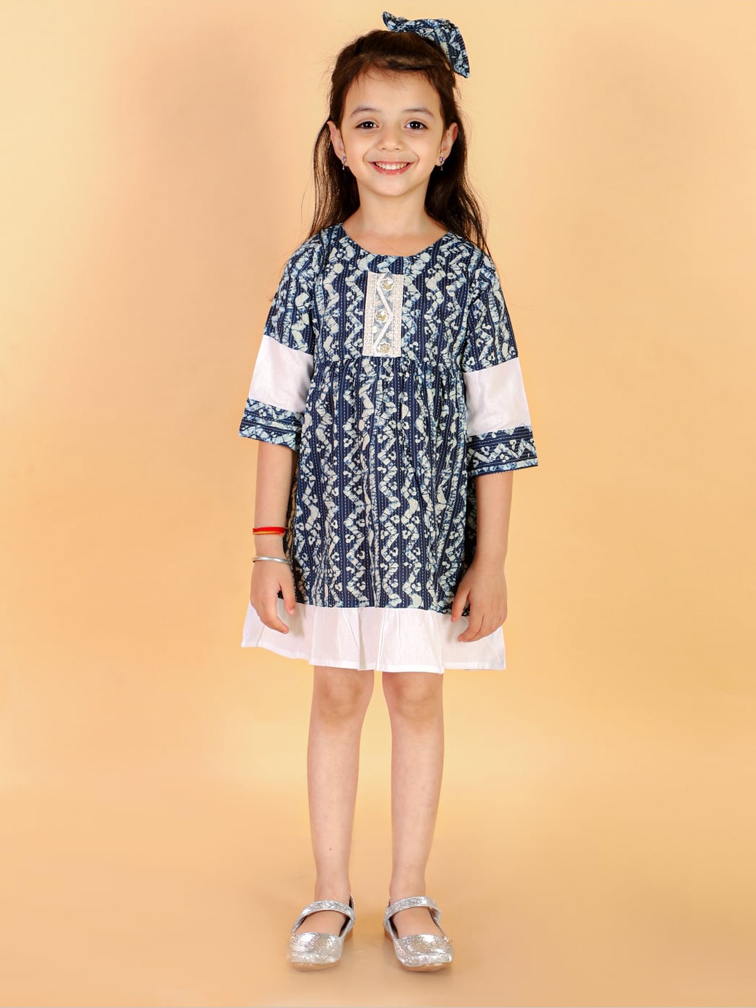 

BAESD Girls Pure Cotton Embroidered A-Line Dress, Blue