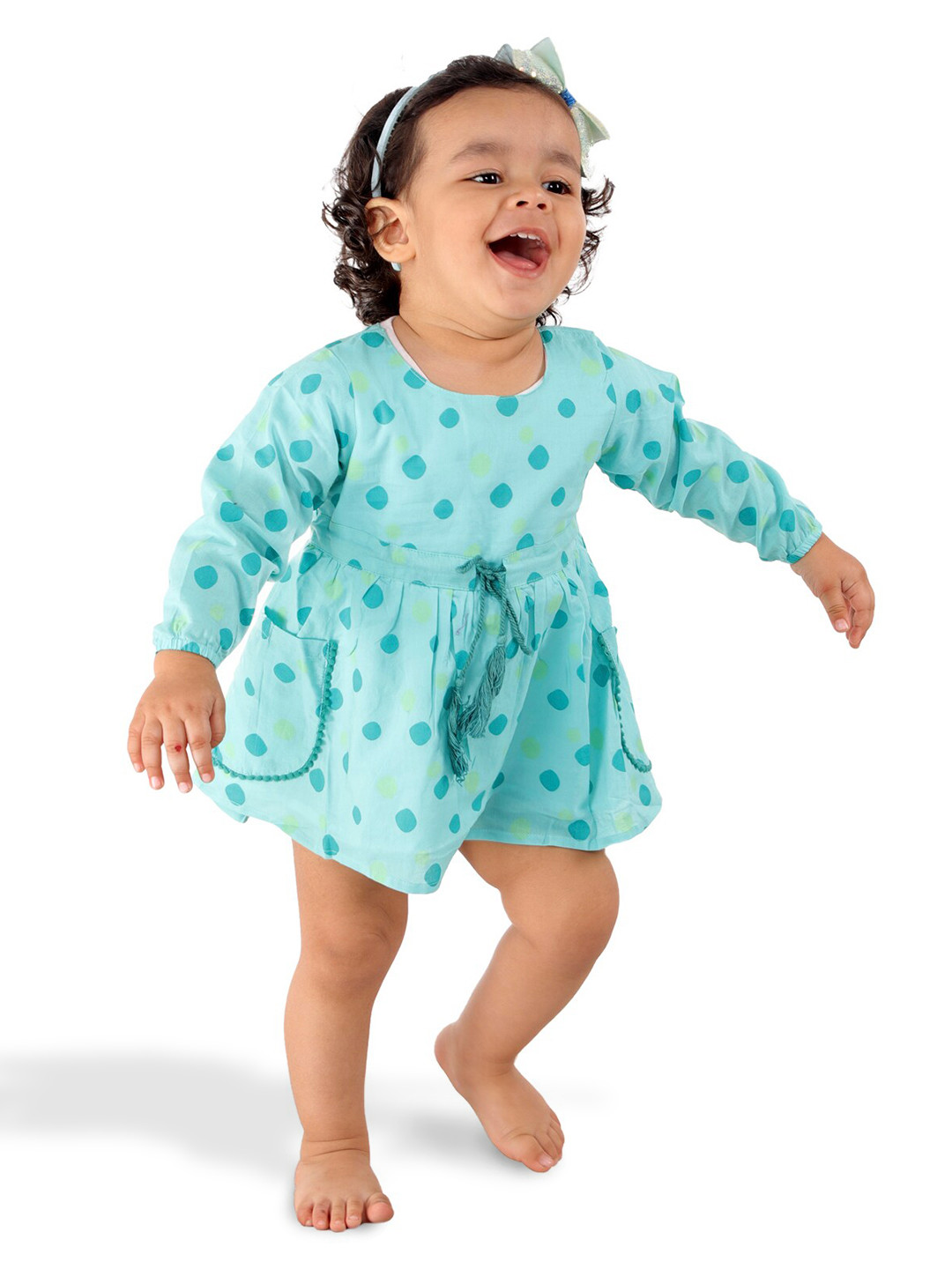

BAESD Girls Pure Cotton Polka Dot Printed A-Line Dress, Blue
