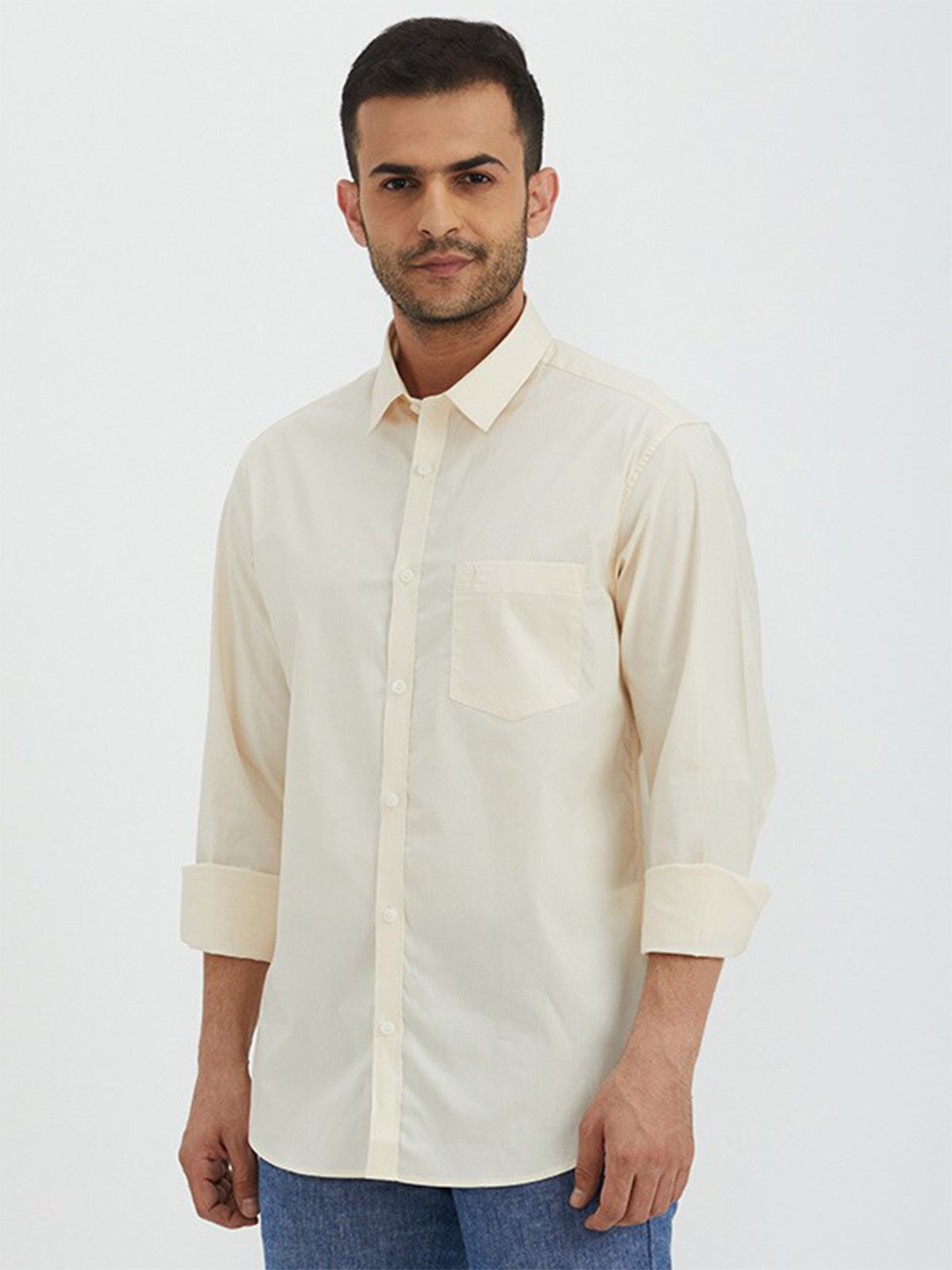 

Indian Terrain India Slim Fit Spread Collar Casual Shirt, Cream